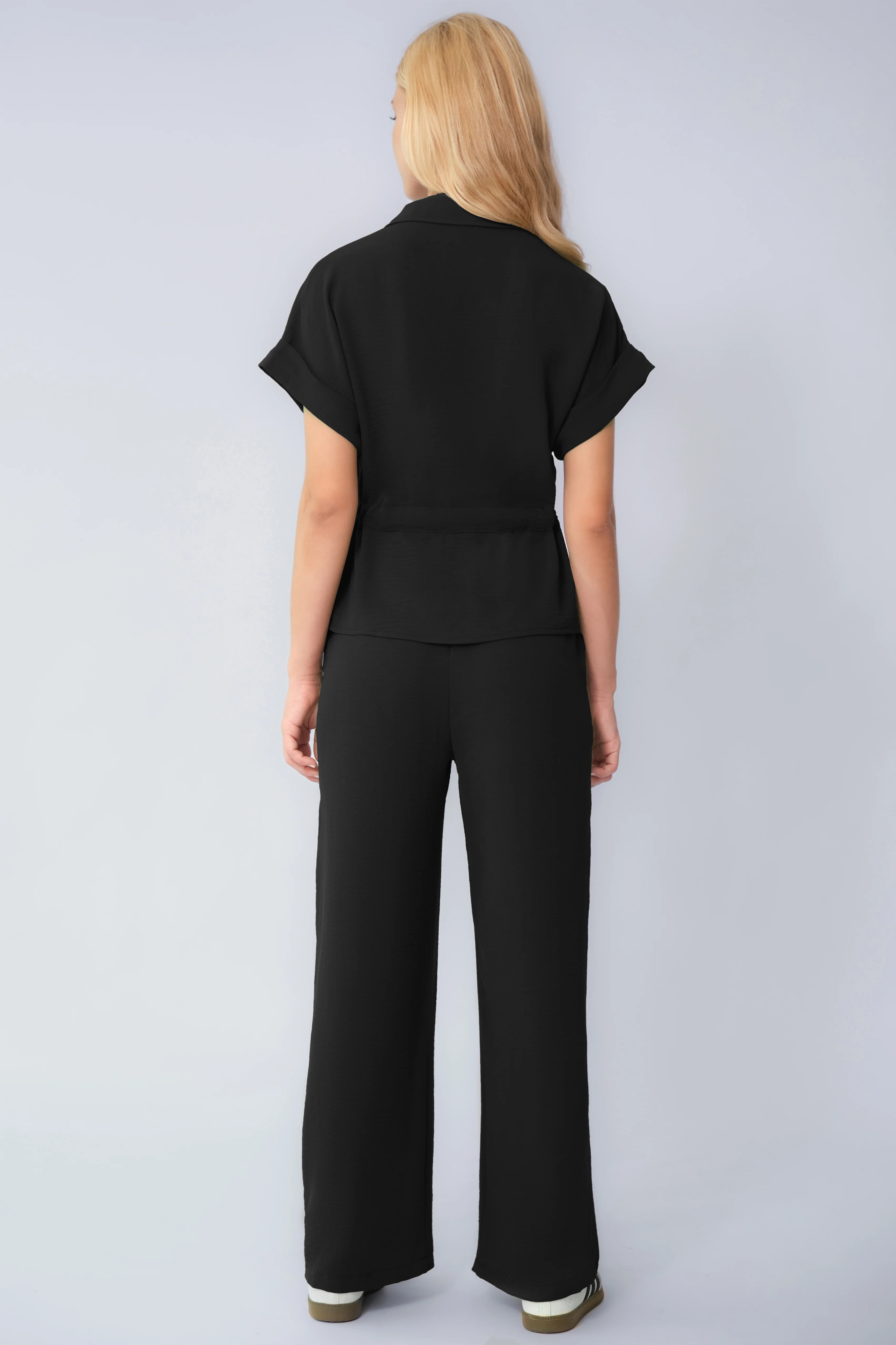 Katchme Collared Rolled-Up Short Sleeve Top & Wide Leg Trousers Co-ord Set - Image 8