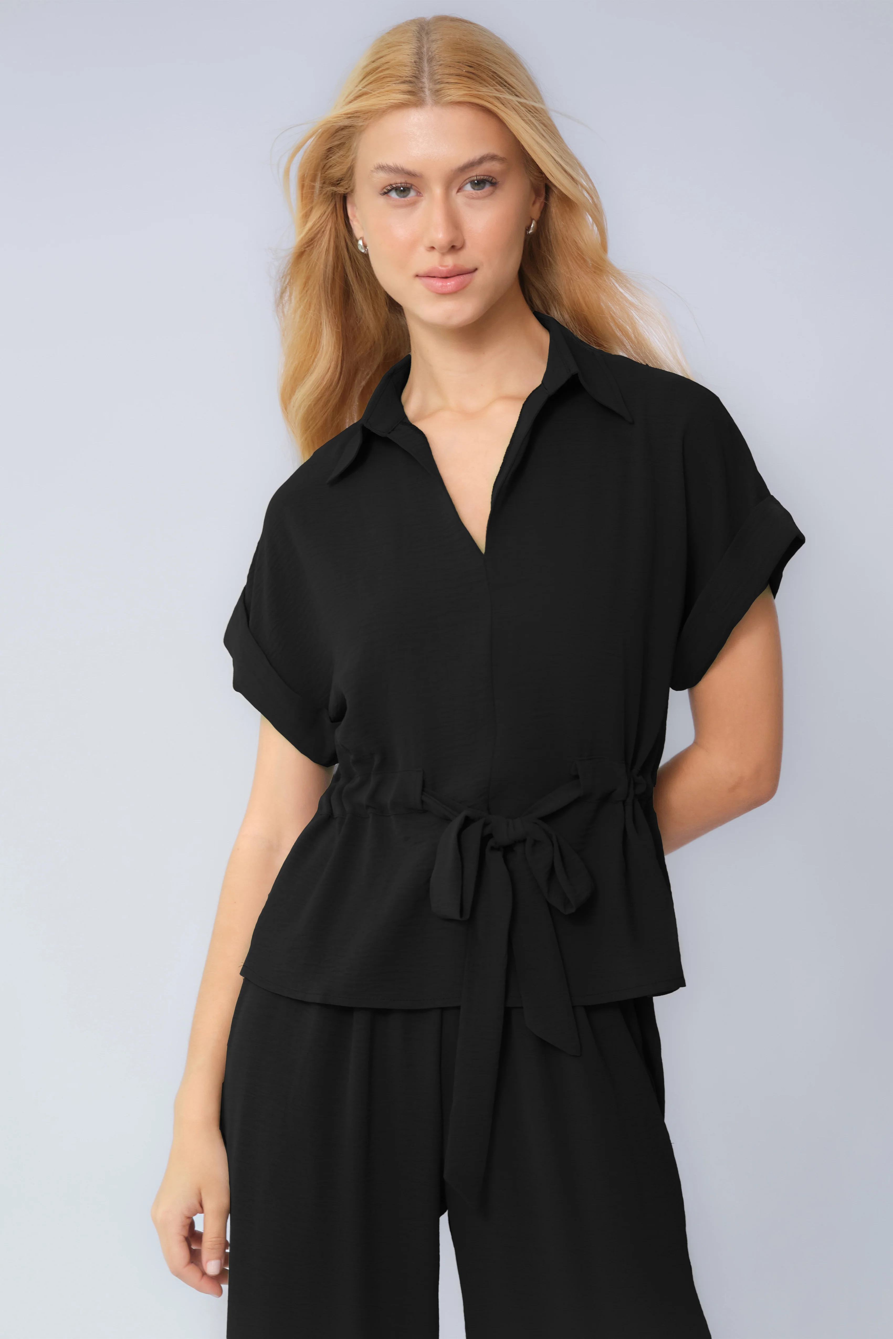 Katchme Collared Rolled-Up Short Sleeve Top & Wide Leg Trousers Co-ord Set - Image 9