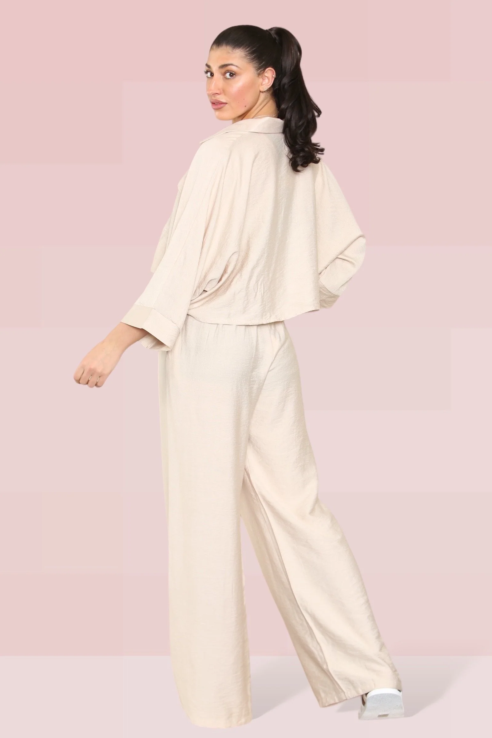 Versatile Long Sleeve Button Crop Shirt & Loose Trousers Co-ord - Image 18