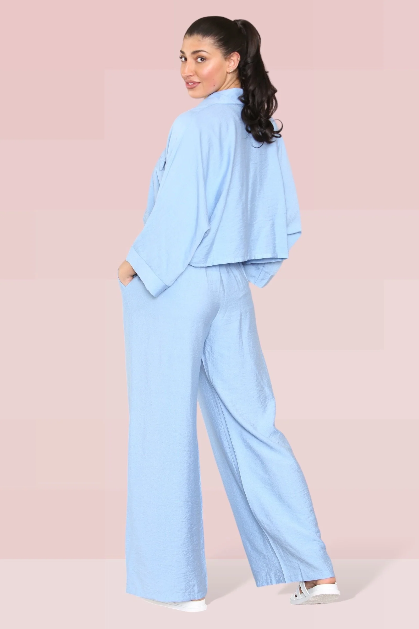 Versatile Long Sleeve Button Crop Shirt & Loose Trousers Co-ord - Image 6