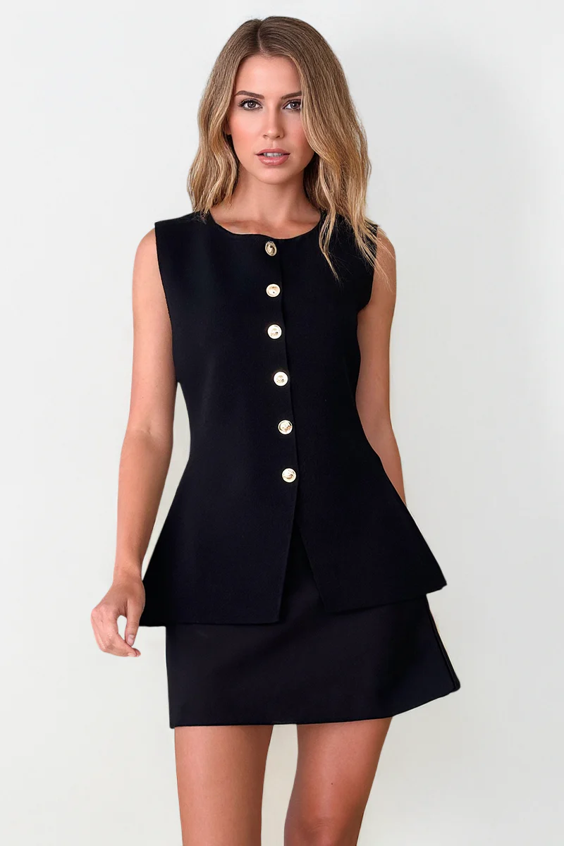 Versatile Solid Color Slim Sleeveless Button-Up Tank Top - Image 4