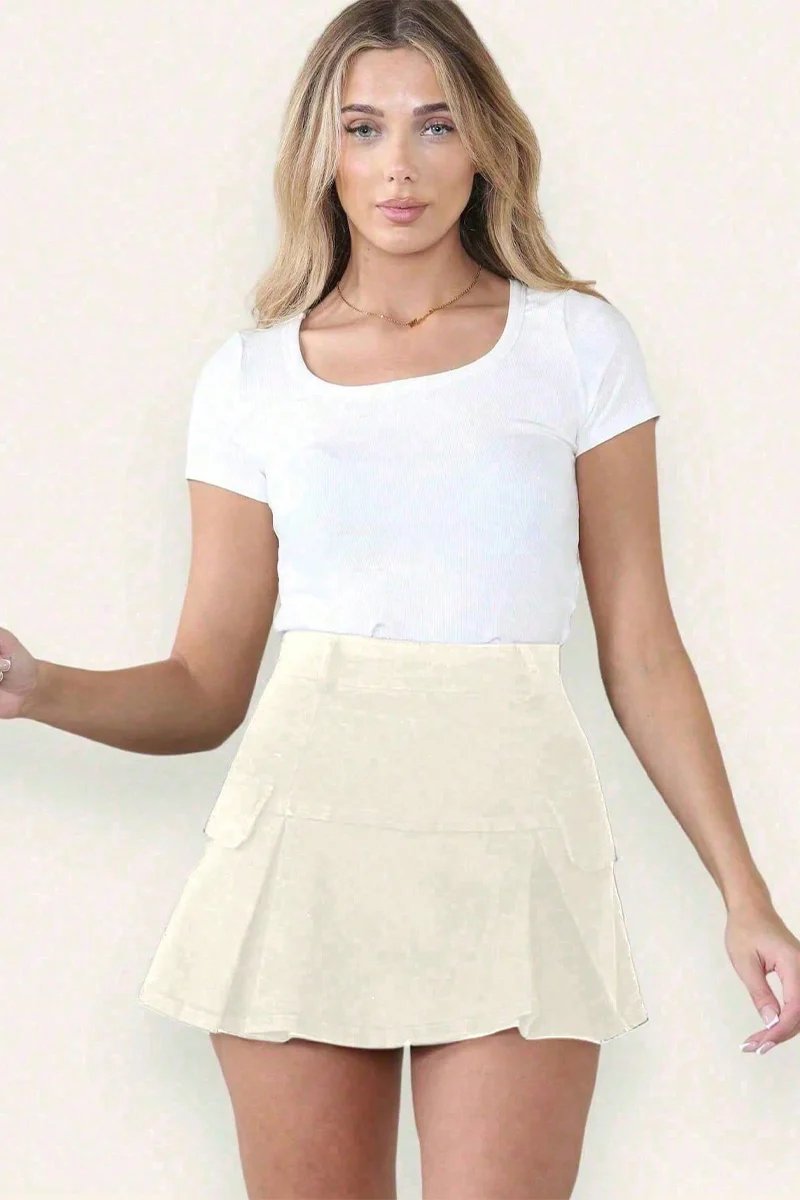 Vintage High Waist Faux Pockets A-Line Mini Skirt - Image 7