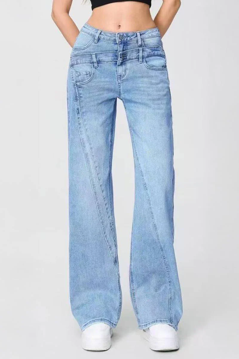 Katchme Casual Patchwork Irregular Stitching Flared Jeans - Image 3