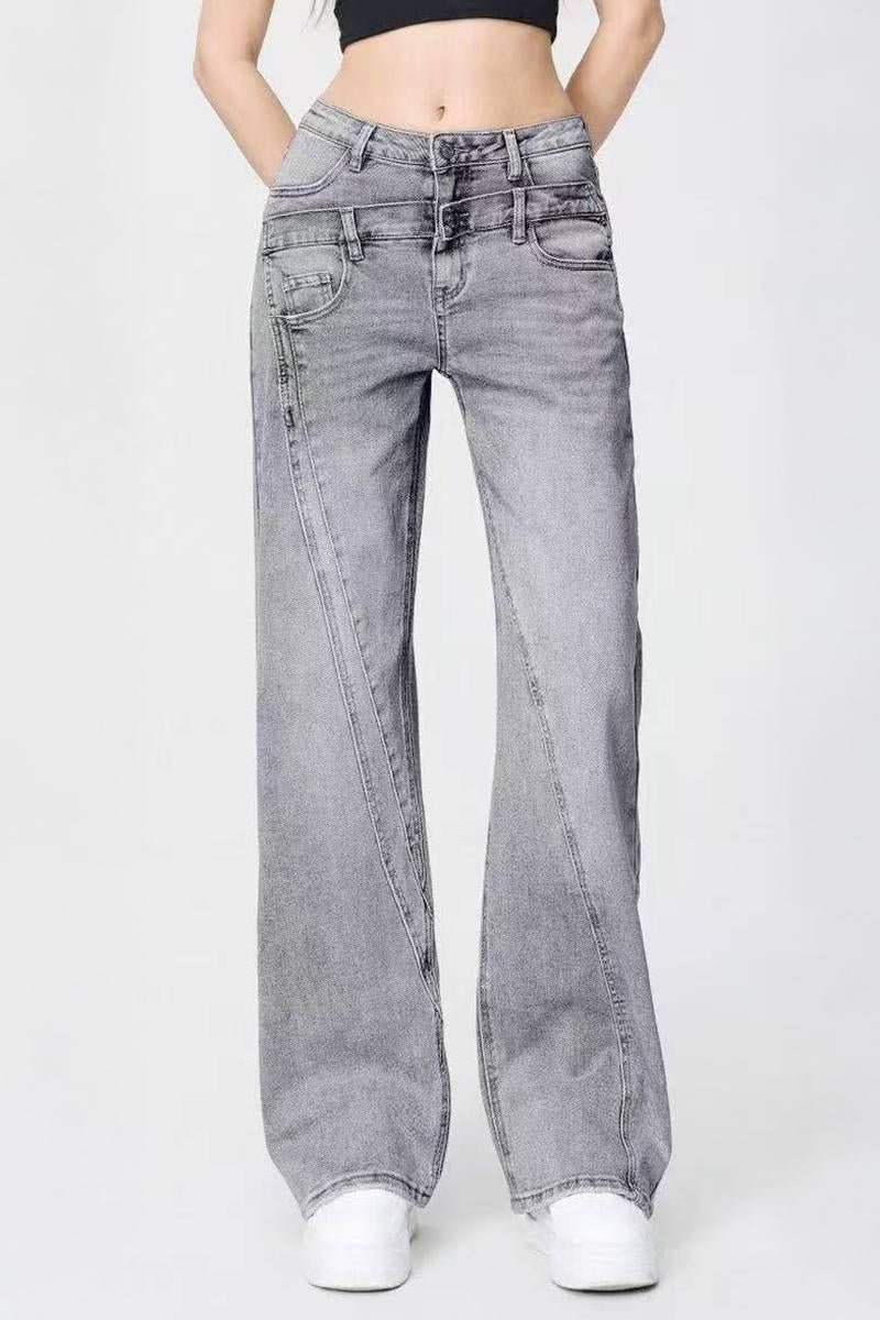 Katchme Casual Patchwork Irregular Stitching Flared Jeans - Image 5