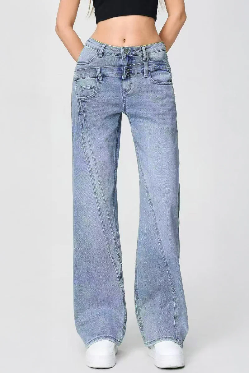 Katchme Casual Patchwork Irregular Stitching Flared Jeans - Image 7