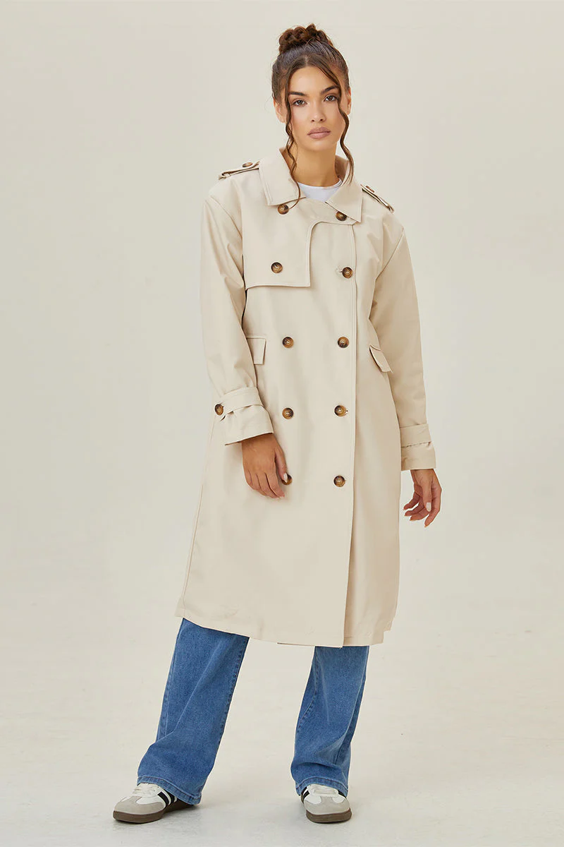Katchme Double Breasted Belted Fleece Lined Trench Coat