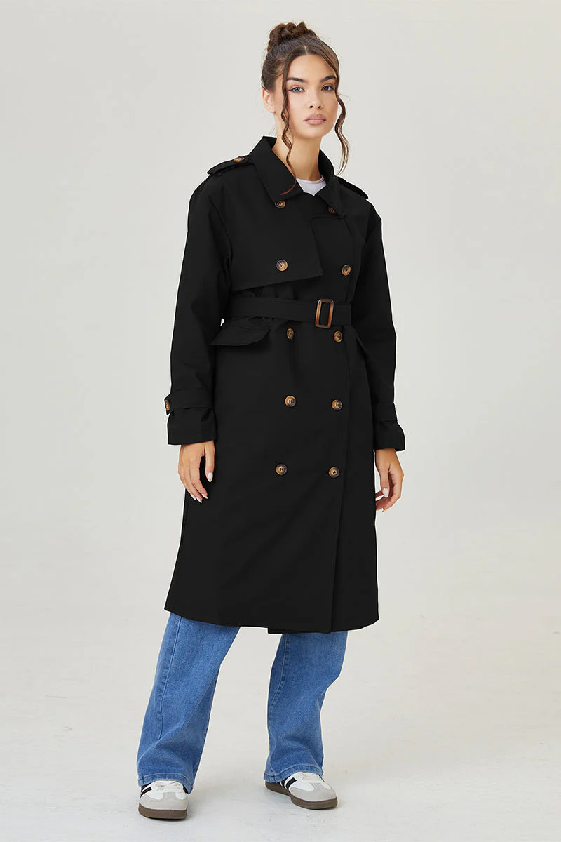 Katchme Double Breasted Belted Fleece Lined Trench Coat - Image 12