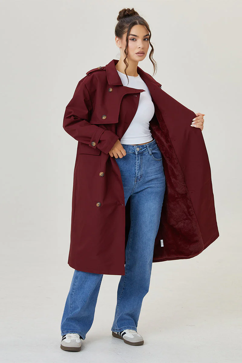 Katchme Double Breasted Belted Fleece Lined Trench Coat - Image 17