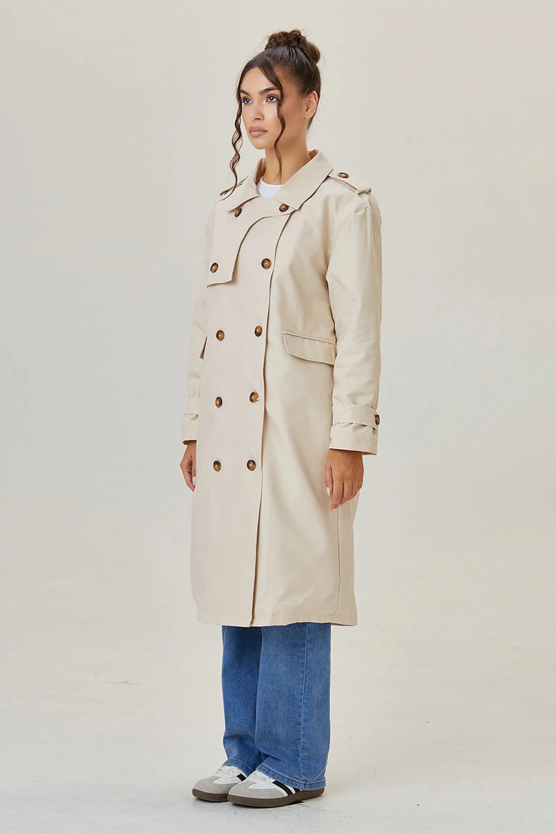 Katchme Double Breasted Belted Fleece Lined Trench Coat - Image 2