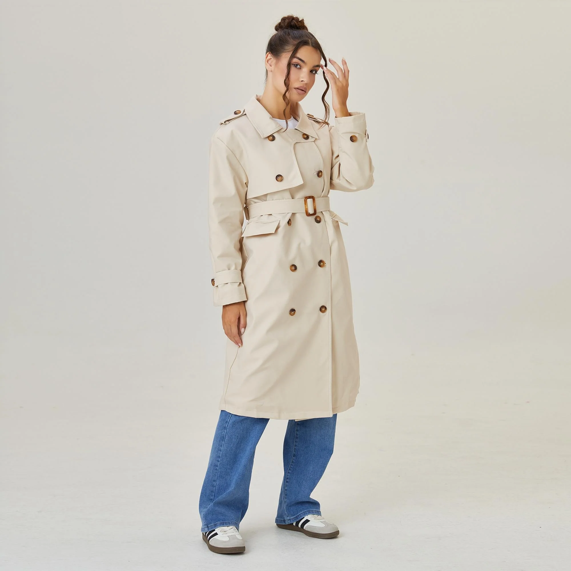 Katchme Double Breasted Belted Fleece Lined Trench Coat - Image 22