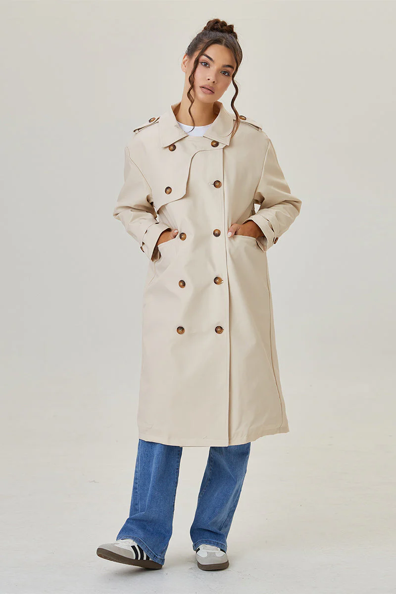 Katchme Double Breasted Belted Fleece Lined Trench Coat - Image 3