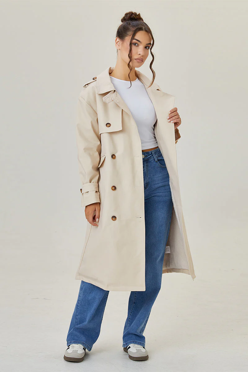 Katchme Double Breasted Belted Fleece Lined Trench Coat - Image 6