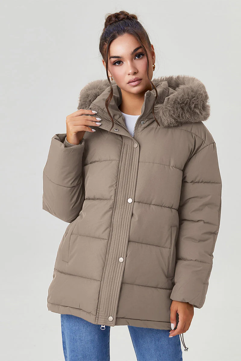 Katchme Fluffy Hooded Zip-Up Belted Mid-Length Cotton Coat - Image 10