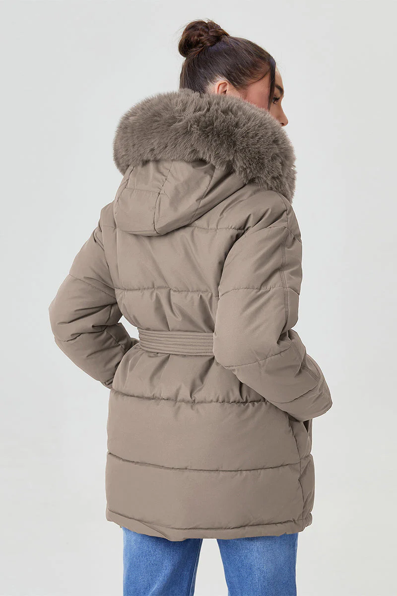 Katchme Fluffy Hooded Zip-Up Belted Mid-Length Cotton Coat - Image 11