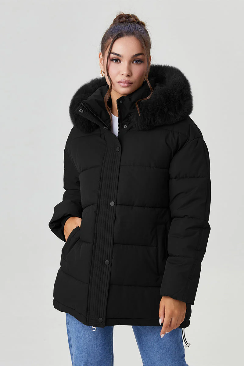 Katchme Fluffy Hooded Zip-Up Belted Mid-Length Cotton Coat - Image 5
