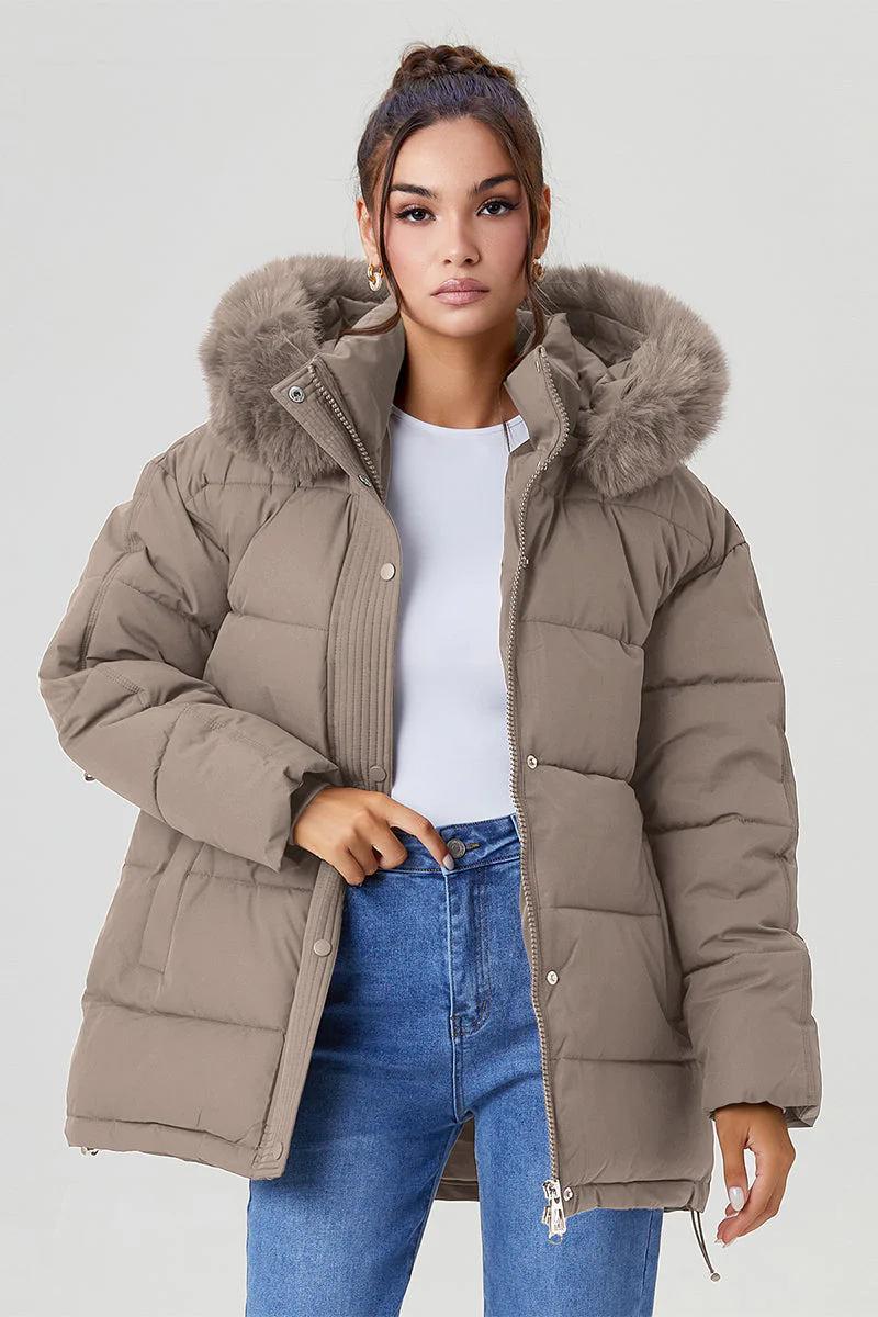 Katchme Fluffy Hooded Zip-Up Belted Mid-Length Cotton Coat - Image 9