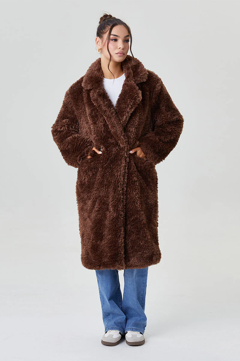Katchme Notch Lapel Fluffy Double Breasted Winter Jacket