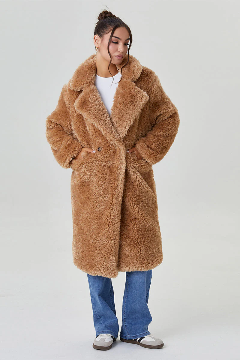 Katchme Notch Lapel Fluffy Double Breasted Winter Jacket - Image 12