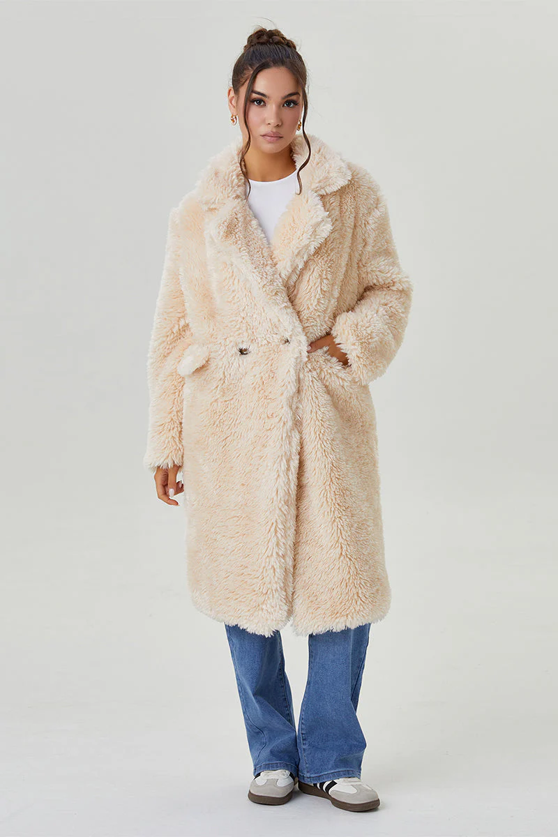 Katchme Notch Lapel Fluffy Double Breasted Winter Jacket - Image 15