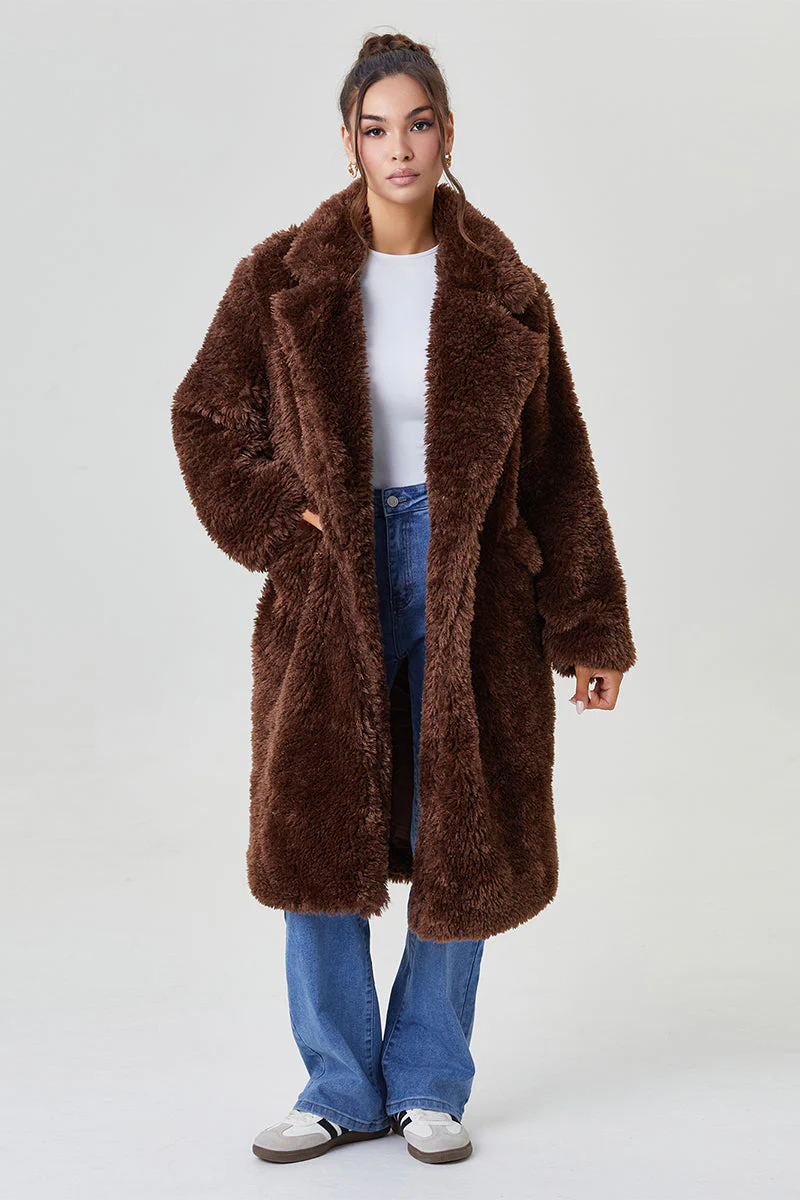 Katchme Notch Lapel Fluffy Double Breasted Winter Jacket - Image 3