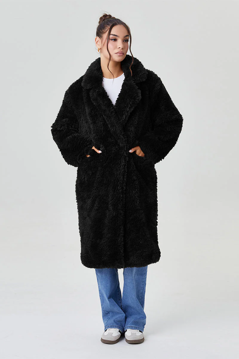 Katchme Notch Lapel Fluffy Double Breasted Winter Jacket - Image 7